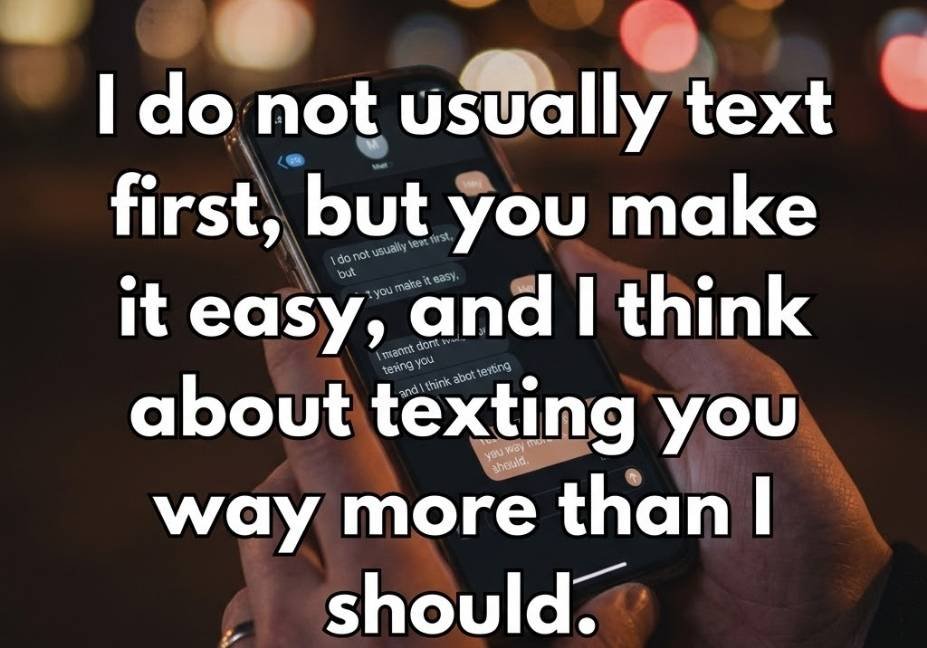 Glowing smartphone screen at night paired with a flirty Micro Pickup Lines quote about texting first.
