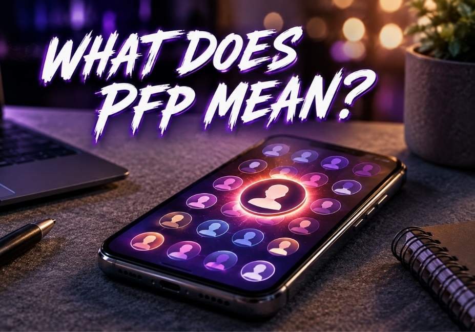 PFP meaning in text — glowing profile picture avatar grid on smartphone screen