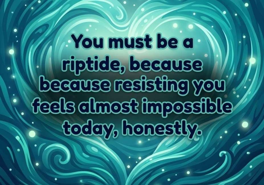 Riptide Romance Current — Smooth water sport pick up lines with swirling heart-shaped ocean current design