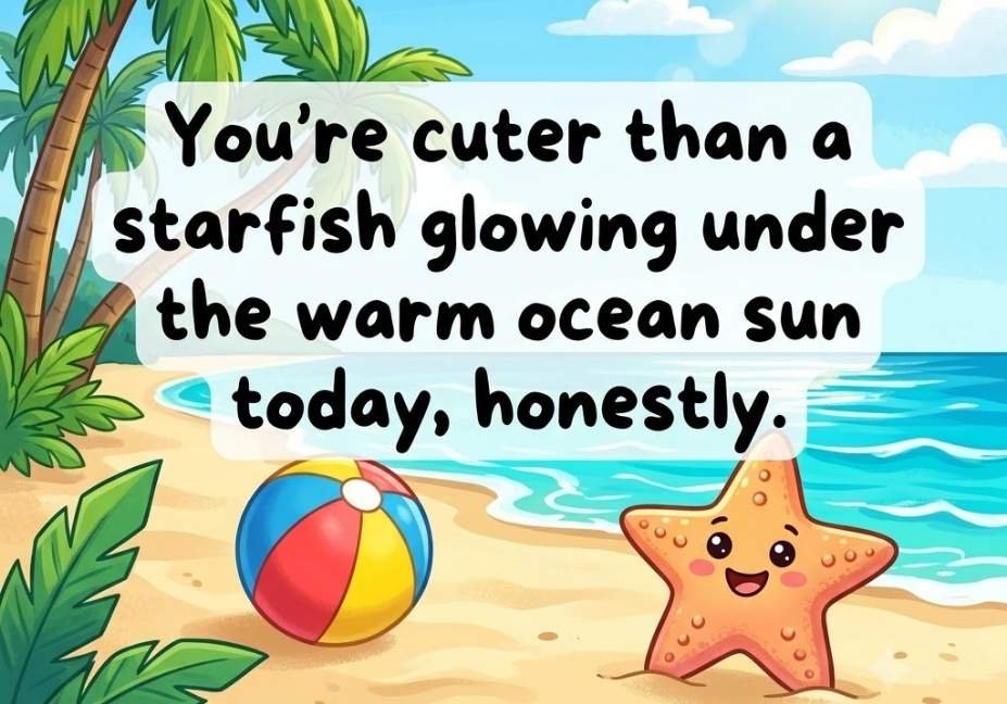 Tropical Beach Crush — Water sport pick up lines on a bright tropical beach with starfish and palm trees