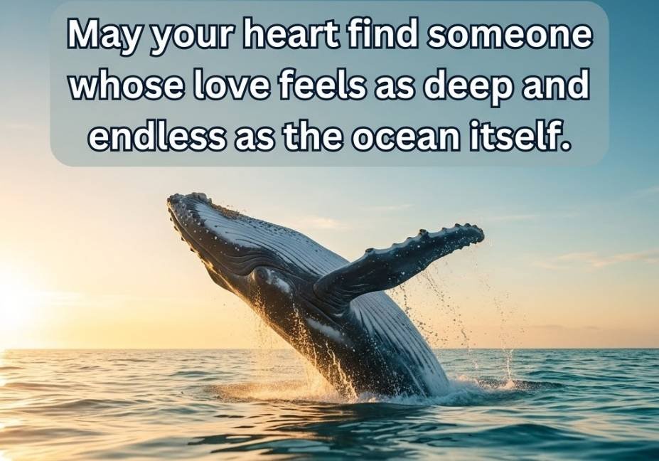 Whale pickup lines blessing image with breaching humpback whale at golden sunrise ocean