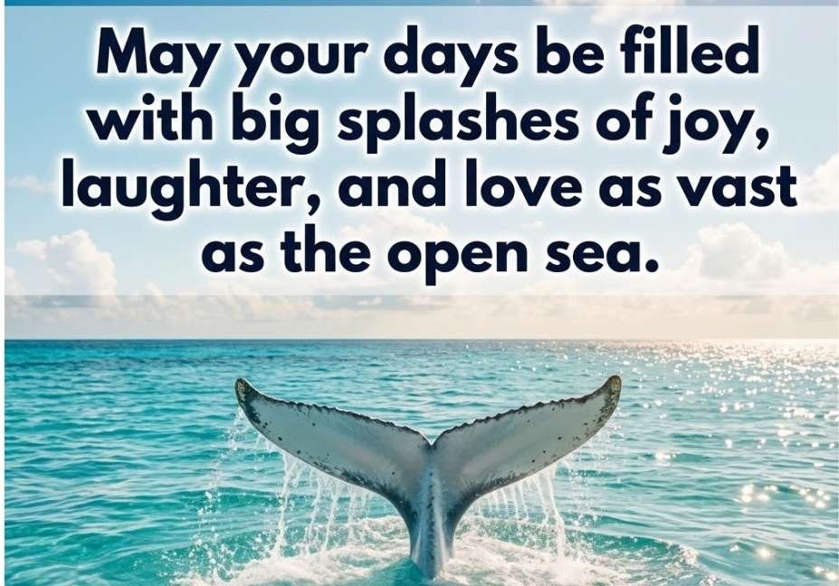 Whale pickup lines joyful quote image with whale tail splash in tropical turquoise water