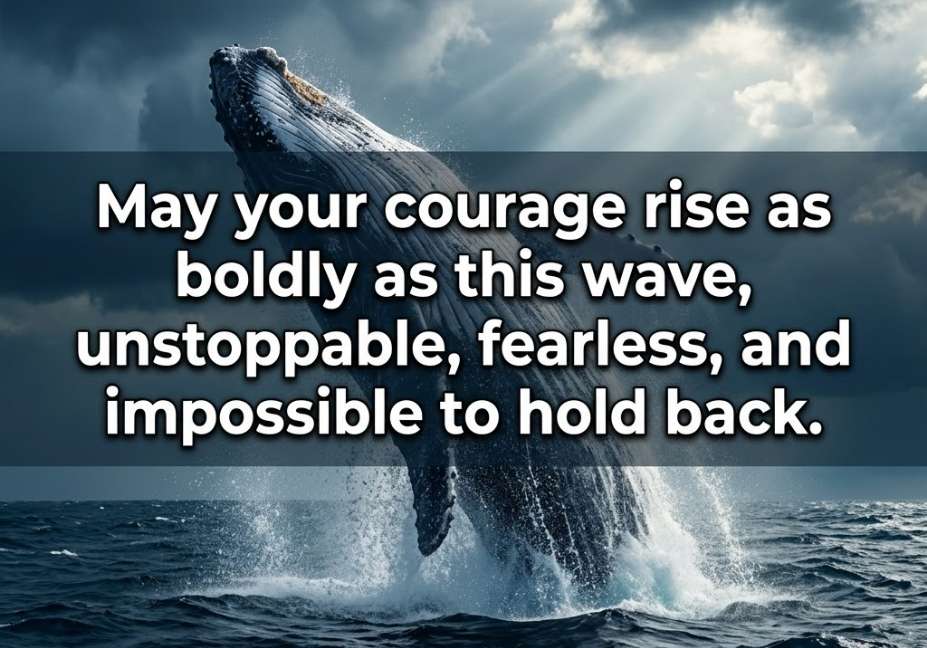 Whale pickup lines courage quote image with whale breaching stormy blue ocean waves