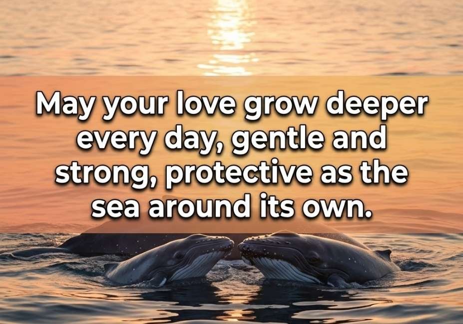 Whale pickup lines love blessing image with mother and baby whale at golden sunset