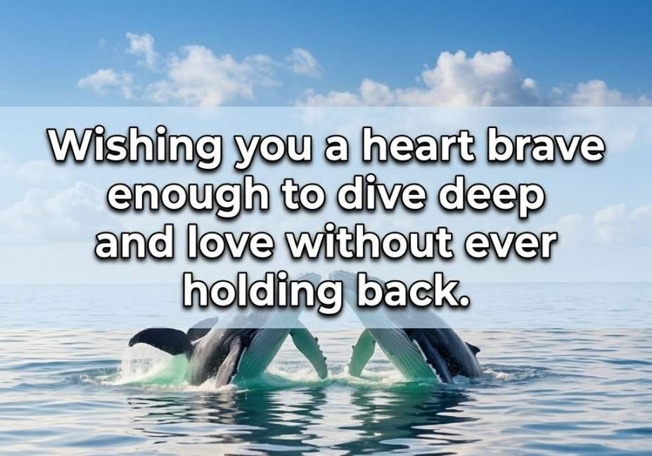 Whale pickup lines brave heart quote image with whale fin in sparkling blue water