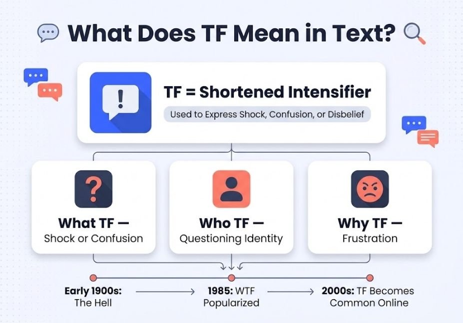 Infographic explaining what TF means in text and its common usage patterns