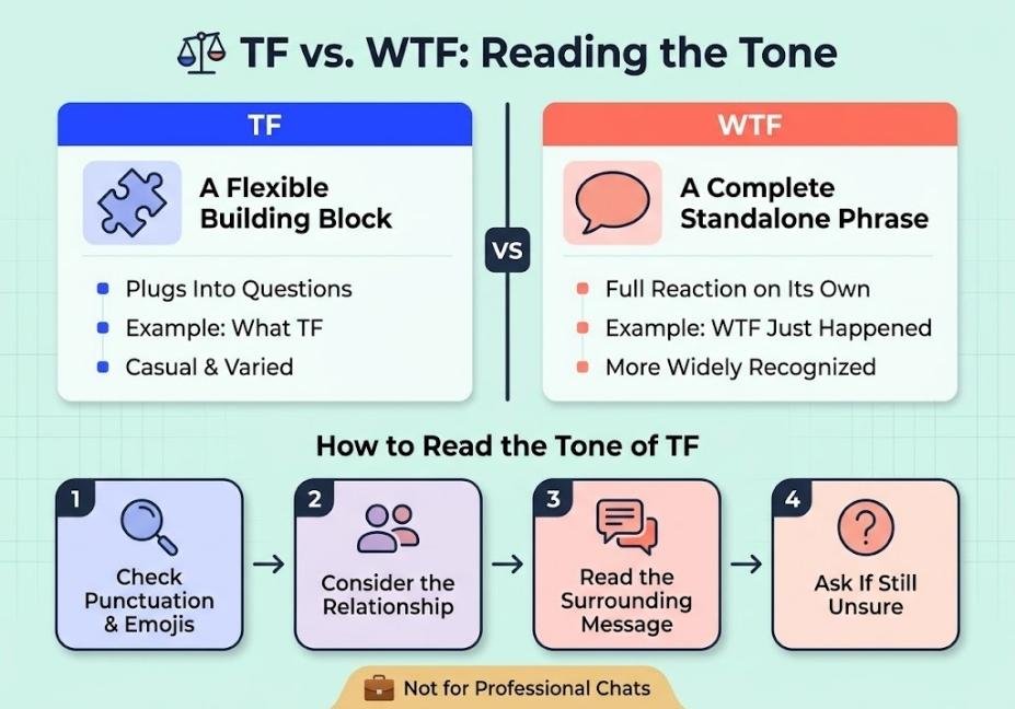 Infographic comparing TF and WTF and showing how to read the tone of TF