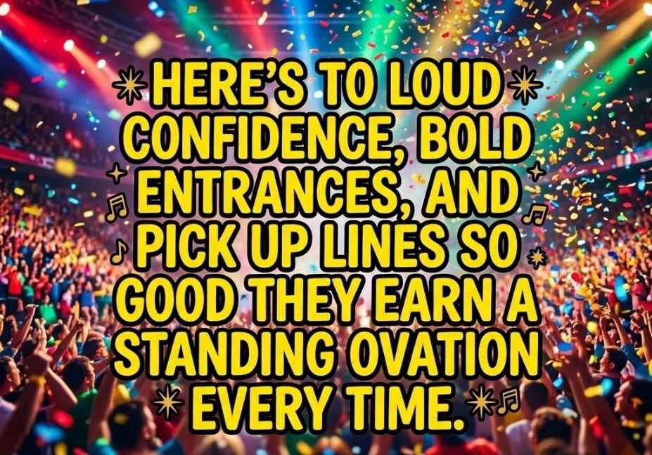 Wrestling Pick Up Lines That Actually Get a Yes bold quote with stadium crowd confetti background"
