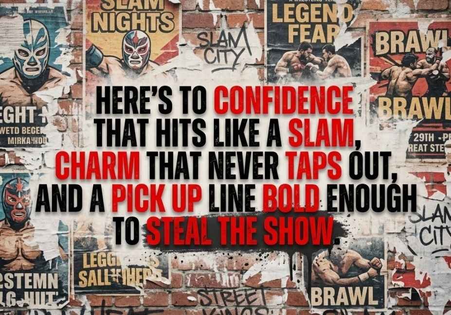 "Wrestling Pick Up Lines That Actually Get a Yes bold text on urban torn poster wall design"