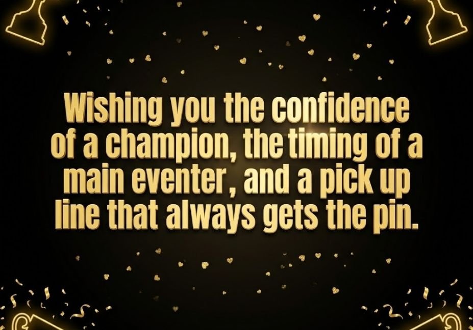 "Wrestling Pick Up Lines That Actually Get a Yes gold text with championship trophy design"