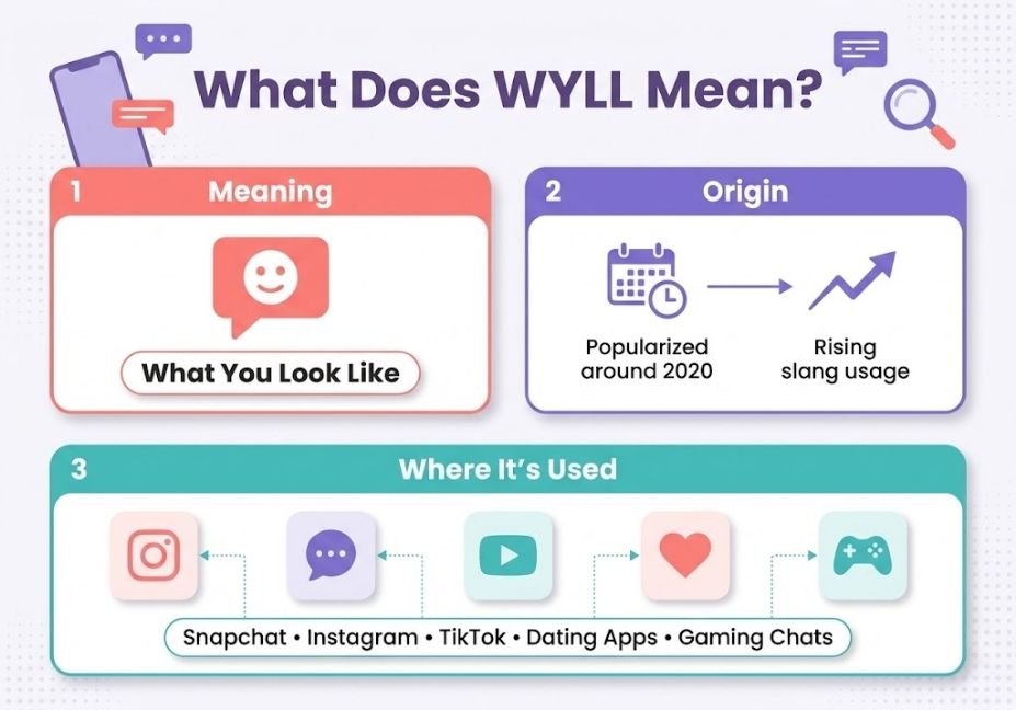 Infographic explaining the wyll meaning in text, its origin, and where it's used