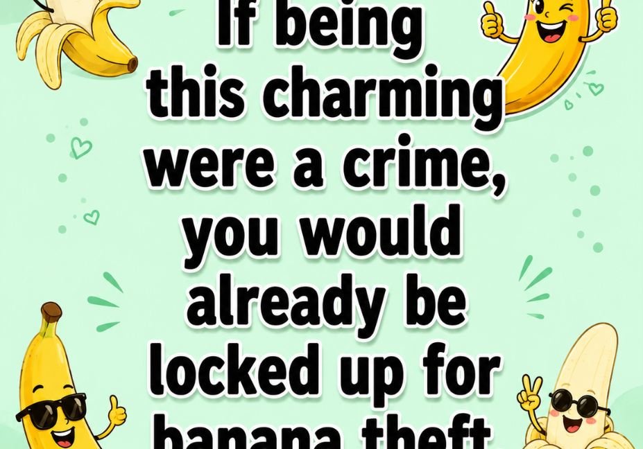 Banana pick up lines meme-style image with a charming banana joke