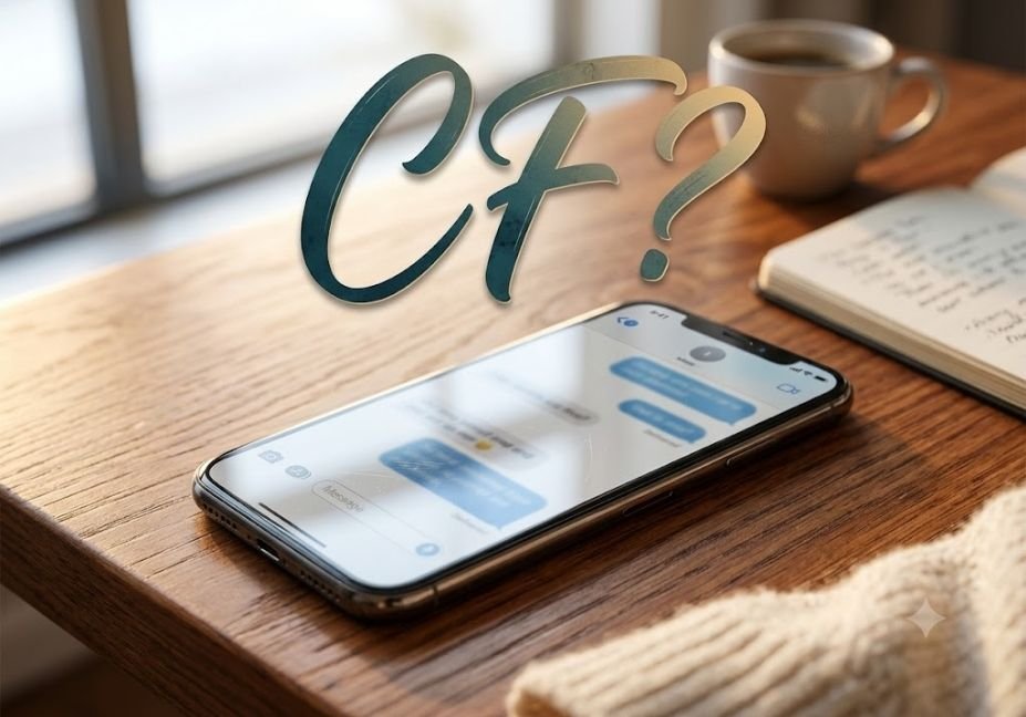What does CF mean in text — smartphone showing a text message conversation