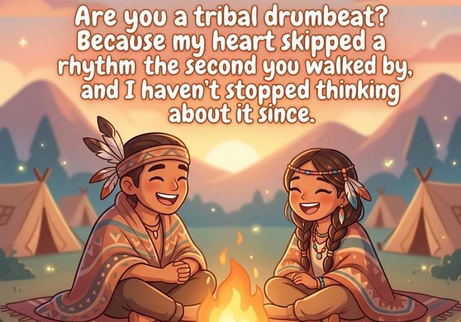 Indian tribal pick up lines quote about a drumbeat heart skip by a campfire