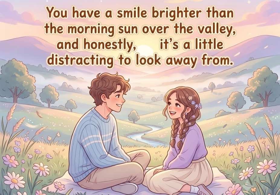 Cute indian tribal pick up lines image with a sunrise valley smile quote