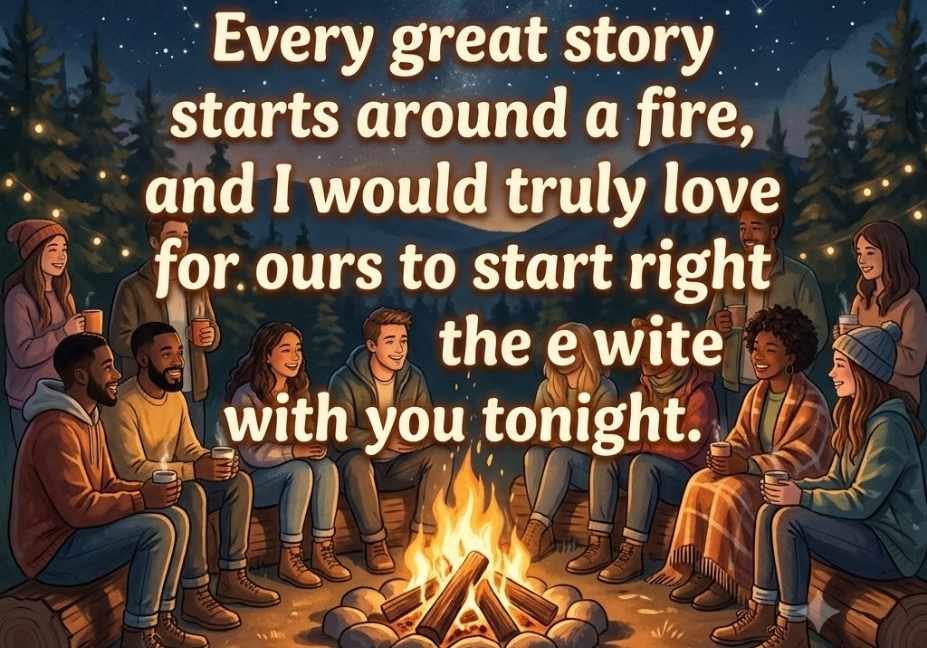 Romantic indian tribal pick up lines text over a bonfire and starry sky