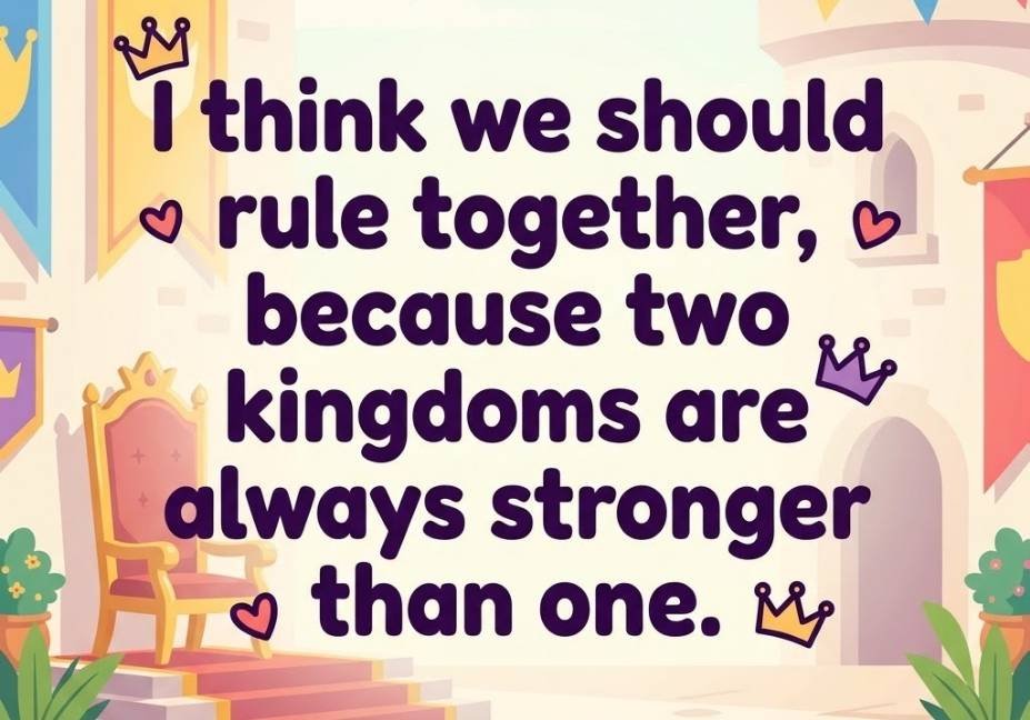 Punny king pick up lines quote about ruling together.