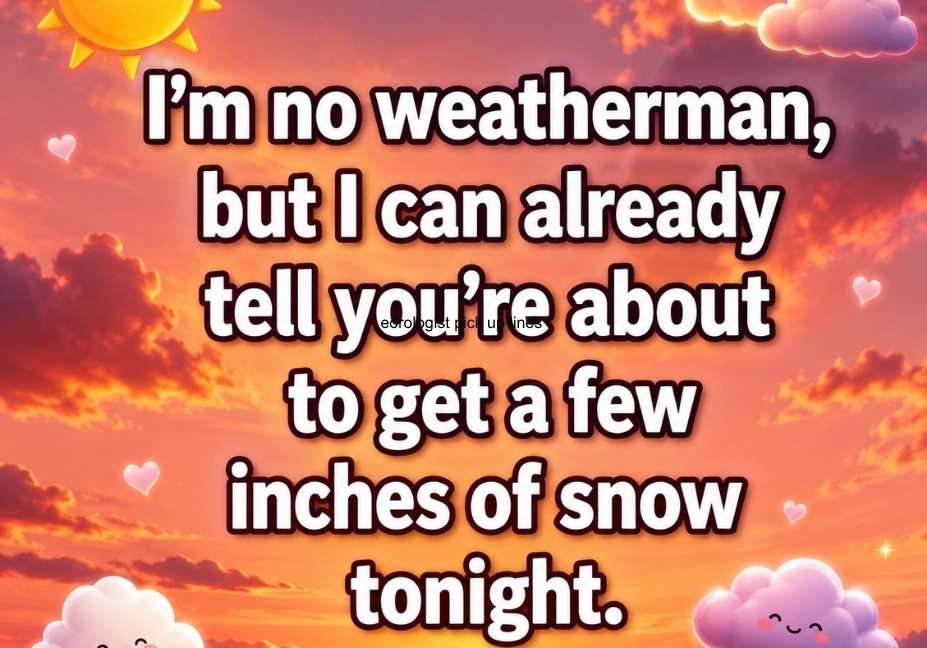 Meteorologist pick up lines image with cute snow forecast flirty text on sunset background