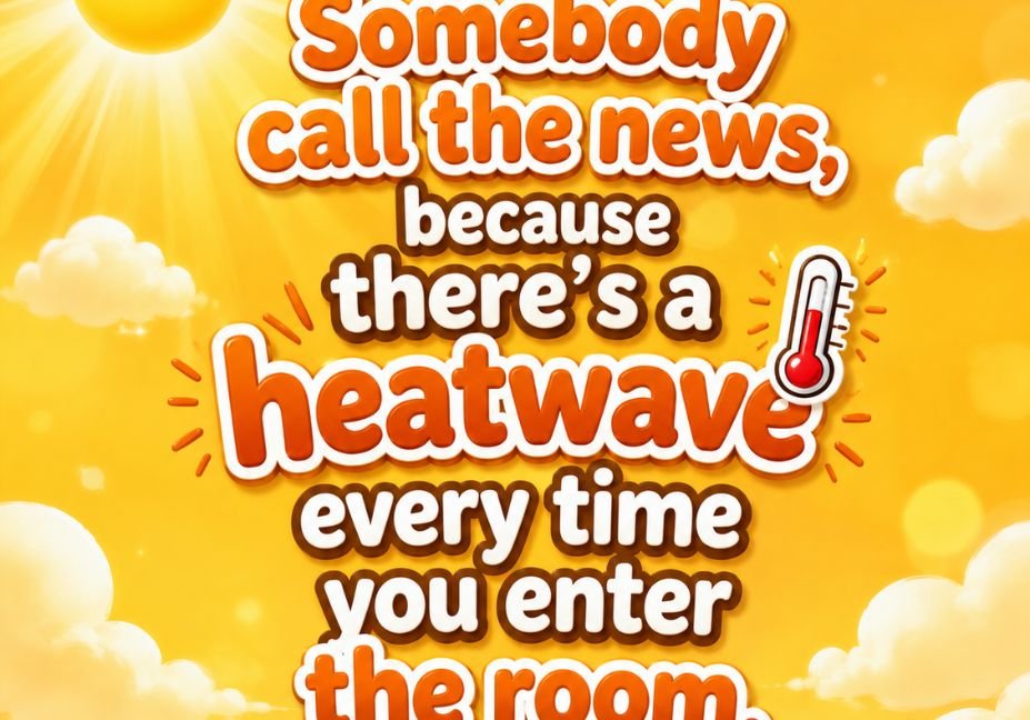 Cheesy meteorologist pick up lines heatwave themed image with bold text