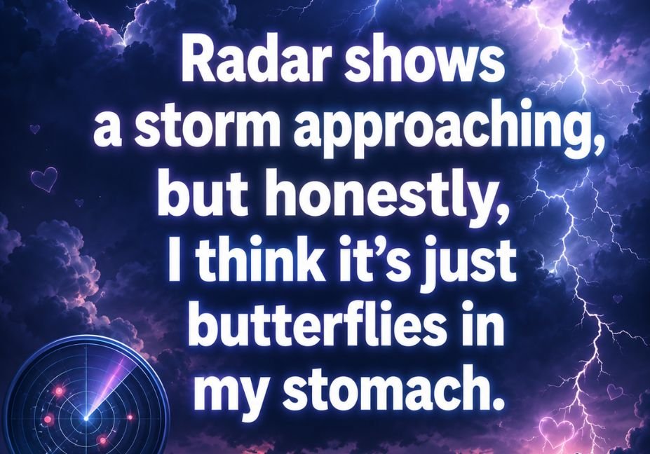 Funny meteorologist pick up lines Tinder opener image with storm theme