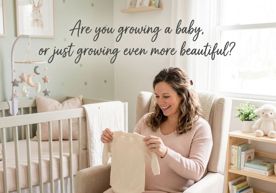 Funny pregnancy Pick up lines with a smiling mom-to-be.