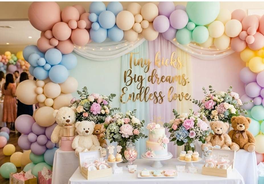 Pregnancy Pick up lines quote with baby shower decorations.