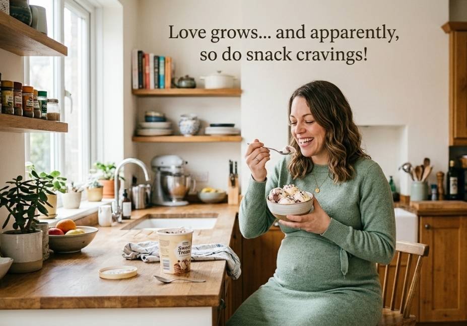 Funny pregnancy Pick up lines with a pregnant woman enjoying ice cream.
