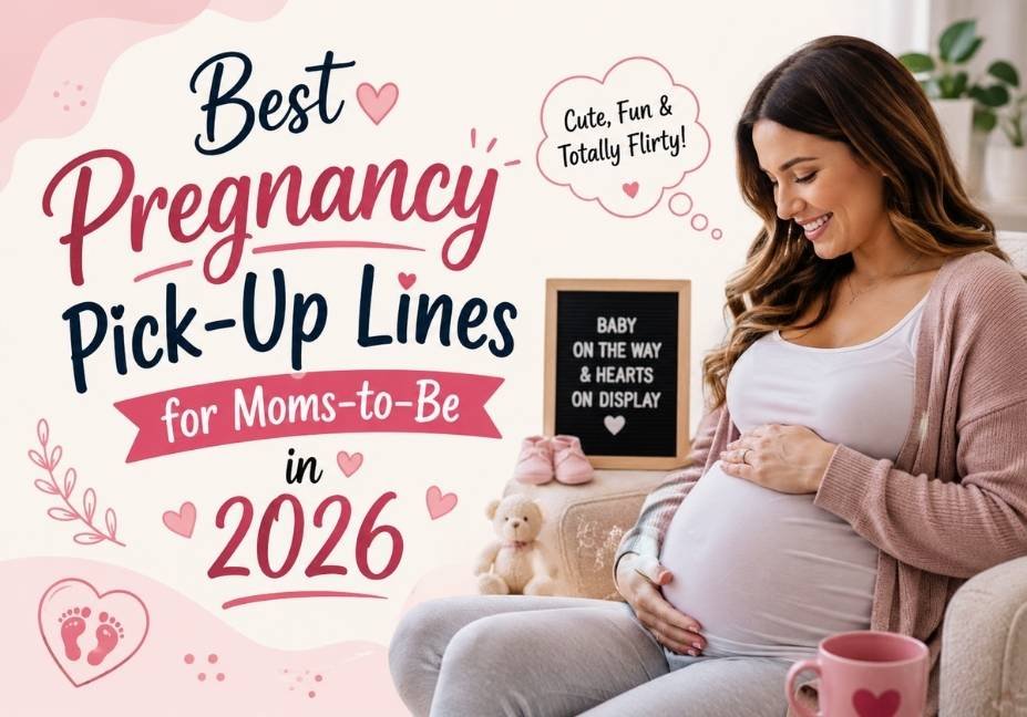 Best pregnancy Pick-Up Lines for moms-to-be in 2026 featured image with a smiling pregnant woman in a cozy nursery setting.