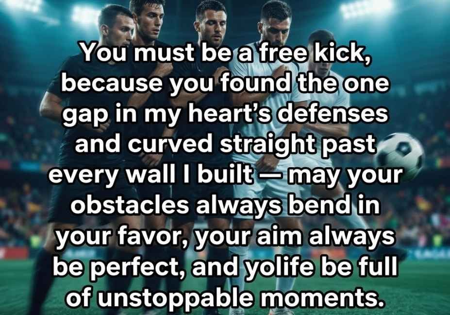 Soccer pick up lines blessing on free kick wall background with stadium floodlights and motion blur"