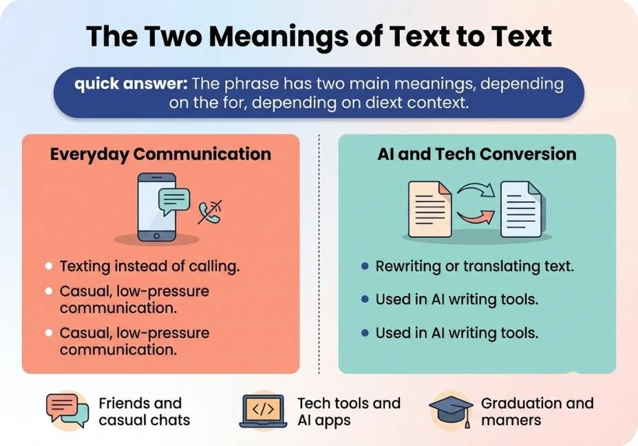 "Infographic comparing the two meanings of text to text, everyday communication and AI text conversion"
