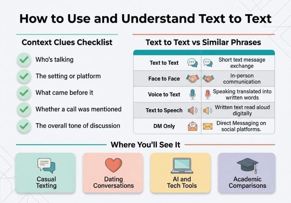 "Infographic showing context clues and a comparison table for understanding text to text versus similar phrases"