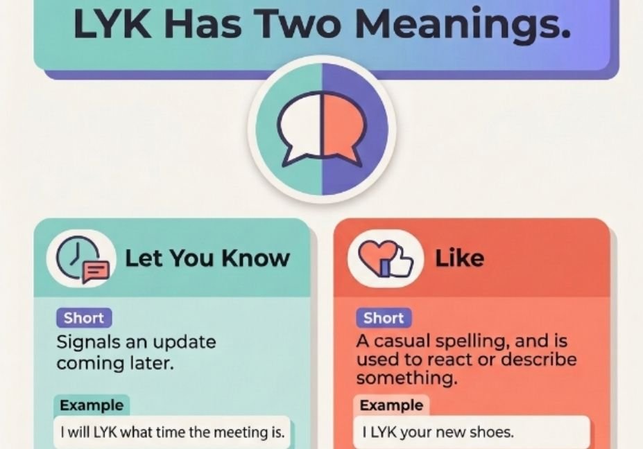 Infographic answering what does lyk mean, showing its two meanings: let you know and like