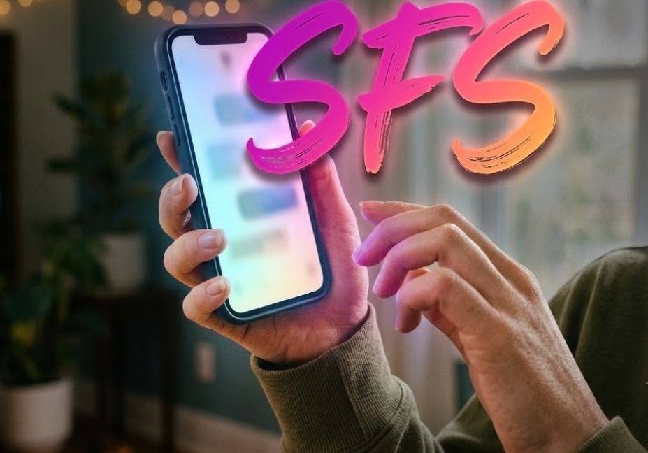 What does SFS mean in text — smartphone glowing with SFS shoutout notification