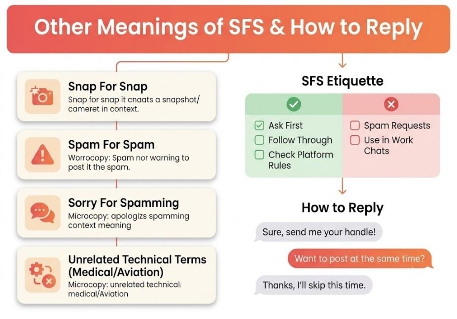 Infographic showing other meanings of SFS and how to reply to an SFS text