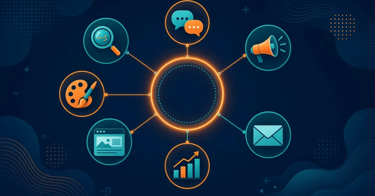 Full service marketing agency connecting SEO, social media, paid ads, website, email, branding and analytics in one strategy